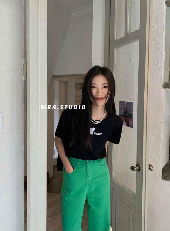 New in early summer! [MRA] round neck loose and versatile love short sleeve T-shirt l1019# zxl