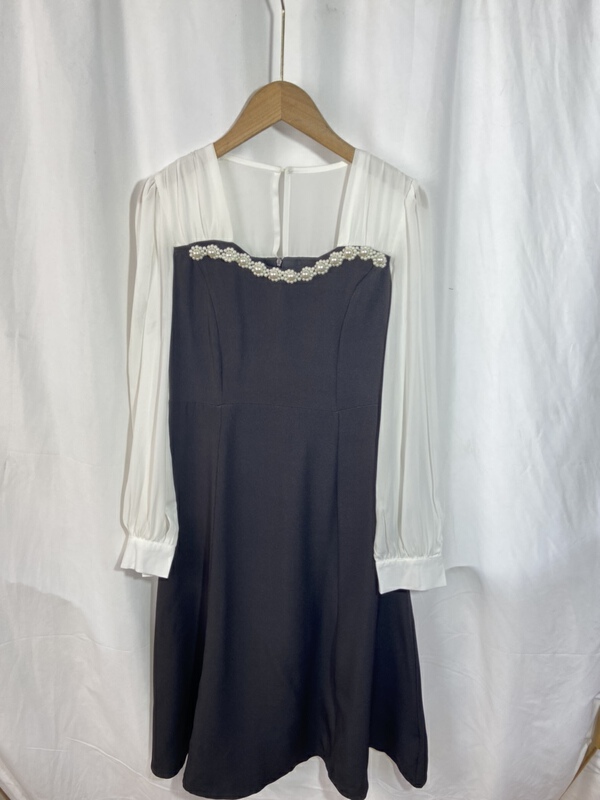[Yi show shop] square neck color matching thin dress 1284# Cl