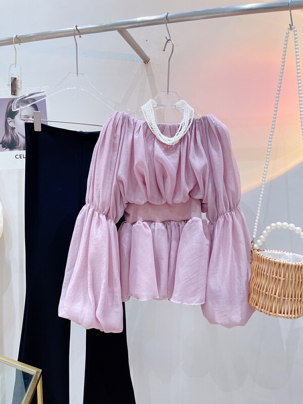 goods in stock! New in early summer! [sun] fairy one shoulder mesh chiffon shirt sy3651# lwy