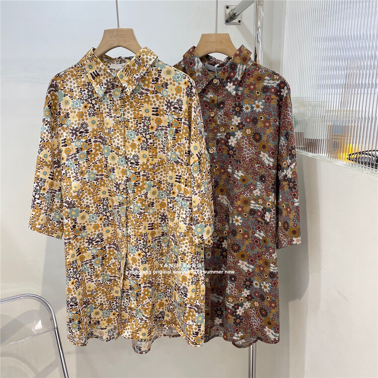 [Yang-Yang] vintage is a medium length loose medium sleeve printed shirt c3028a# CLS