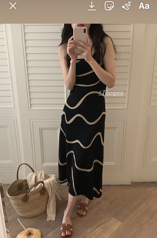 New year in early spring! [timely rain] French elegant retro wave stripe dress 65321# WPL
