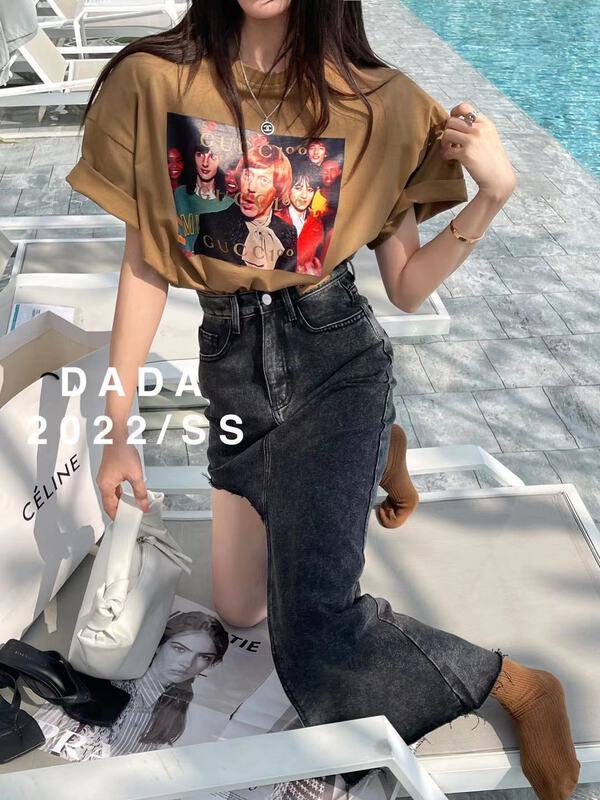 Early spring! [dada] crew neck versatile print short sleeve T-shirt 6579# zxl