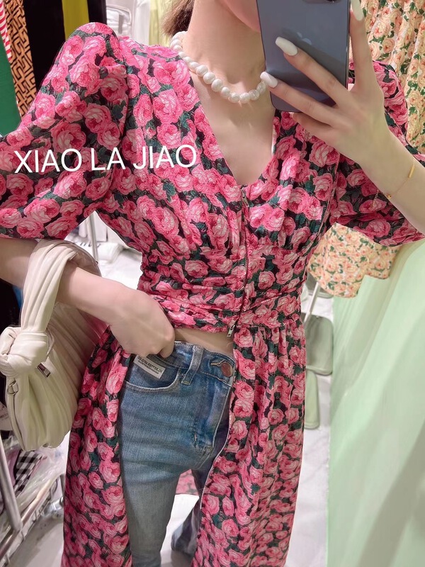 [pepper] V-neck vintage floral dress 350# PCZ