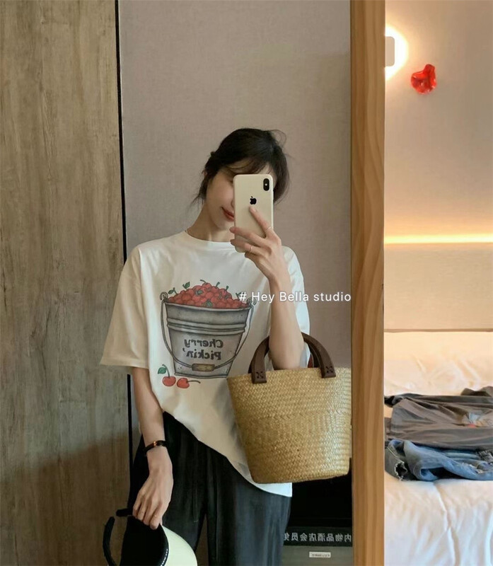 [hey Bella] Korean round neck printed short sleeve T-shirt 1328# ll
