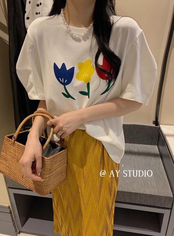 File mouth explosion! [ay studio] Korean casual loose design open back short sleeve T-shirt 66866# zxx