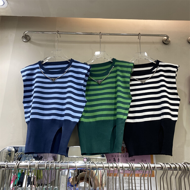 [tab CP] crew neck striped knit vest / sling 8128# CSX