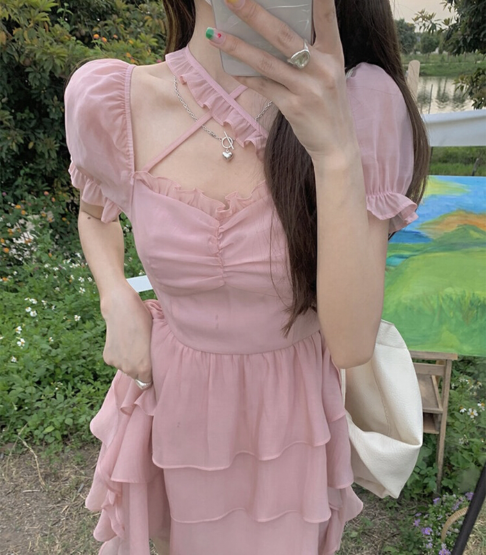 [Amanda] pure desire to hang neck small fresh cake dress 9290# PCZ