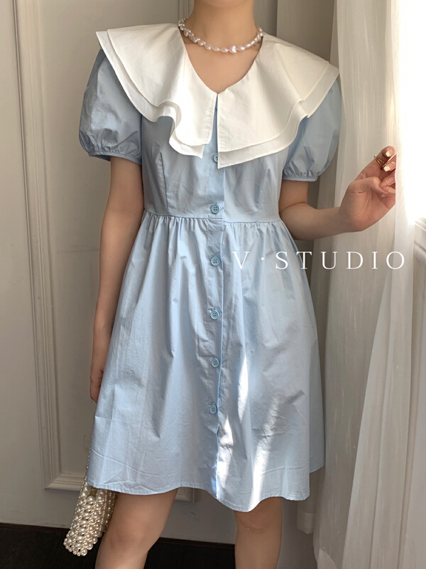 [v.studio] baby collar color blocking fashion dress 7952# L