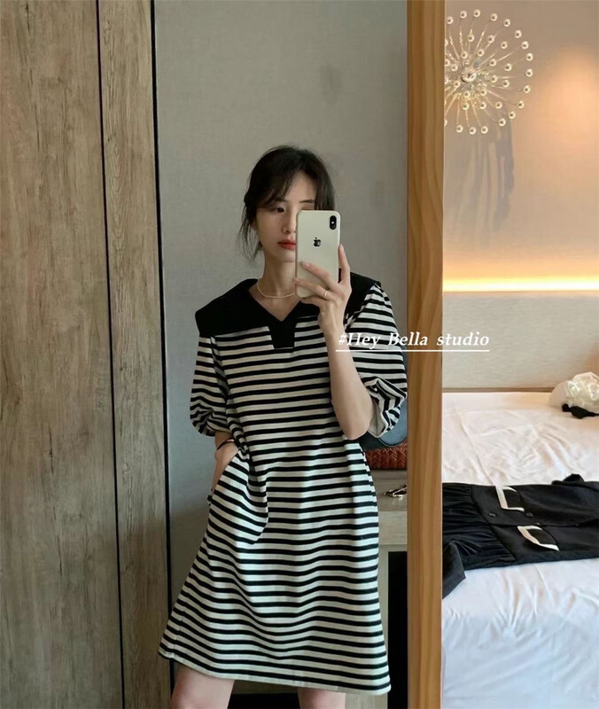 [hey Bella] Korean Pullover striped dress 2858# ll
