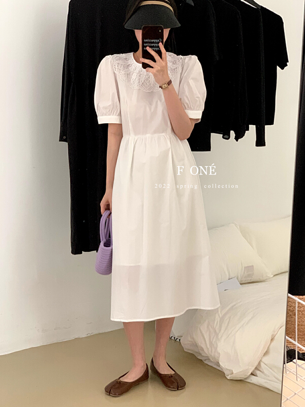 [f one] Korean lace embroidered round neck dress 66110# WPL