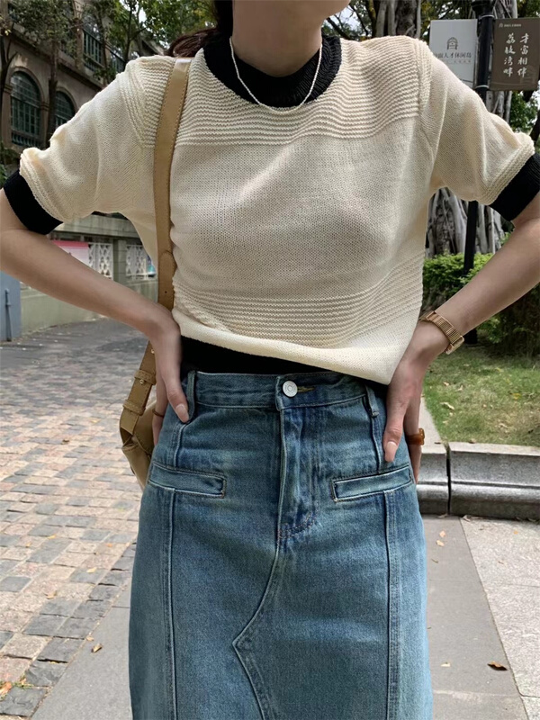 New in early summer! [9hour] contrast fashion niche sweater 224# zxl