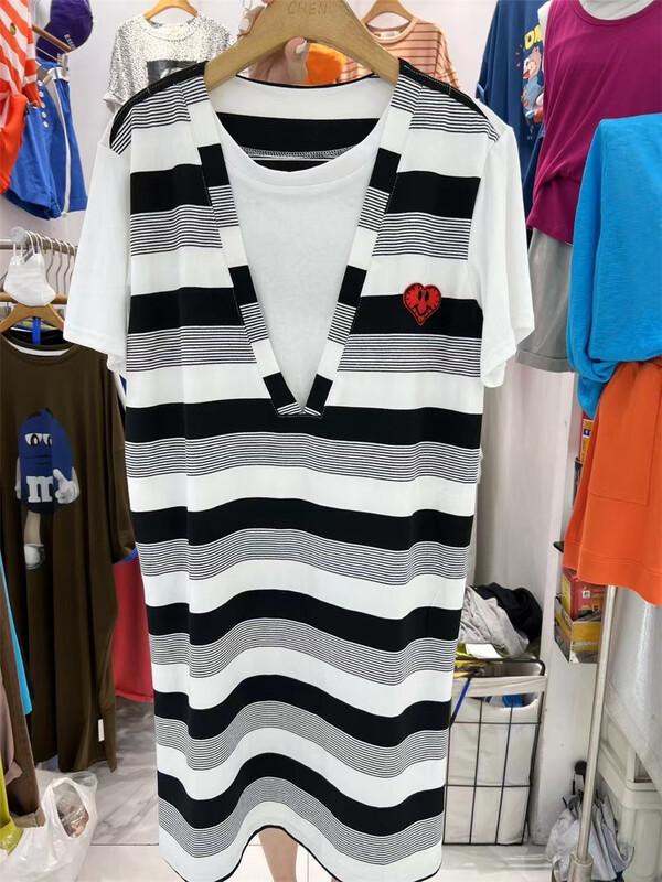 [Chen] Korean personalized stripe short sleeve dress 6770# cqw