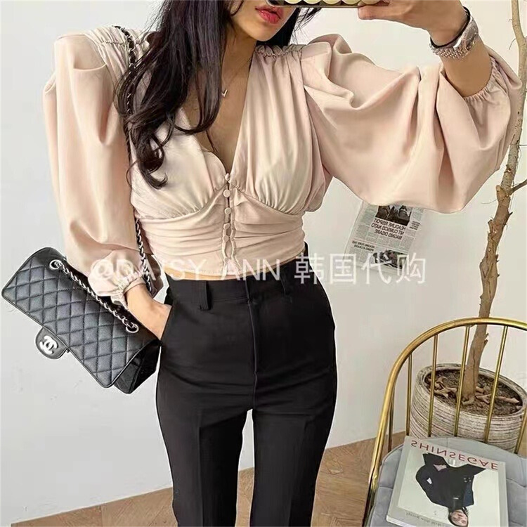 goods in stock! New year in early spring! [d.ina] niche design solid color V-neck shirt 11161# JJ