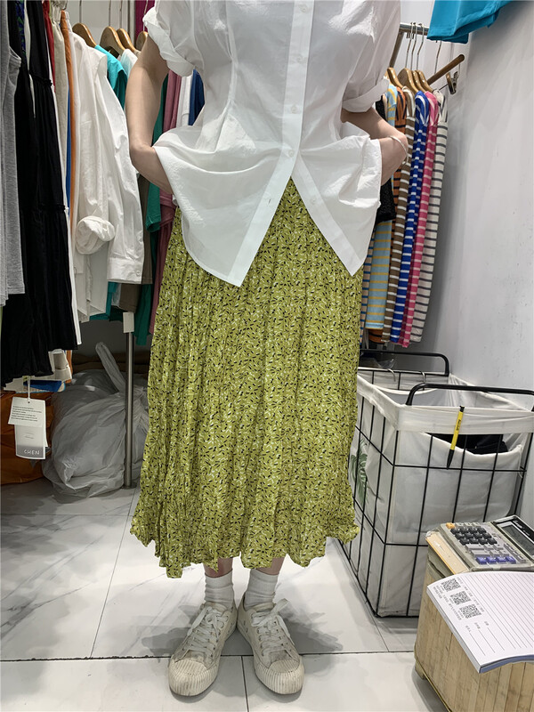 goods in stock! [Chen] Korean print vertical elastic waist skirt 6081# cqw