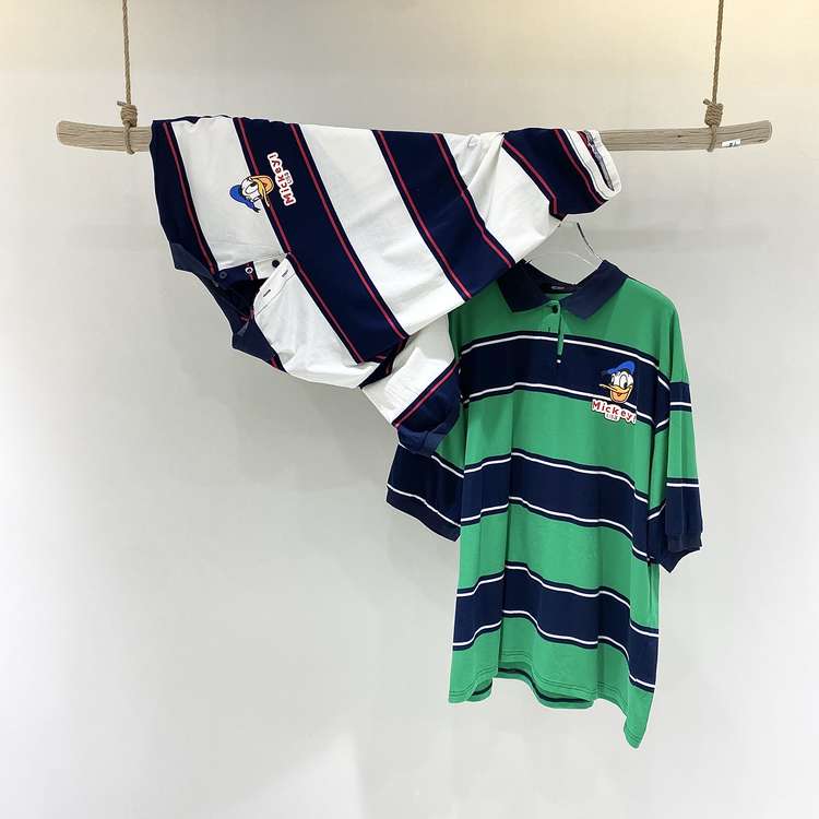"JUST SOSO" Korean loose striped Donald duck POLO short sleeve T-shirt 6961# CLS