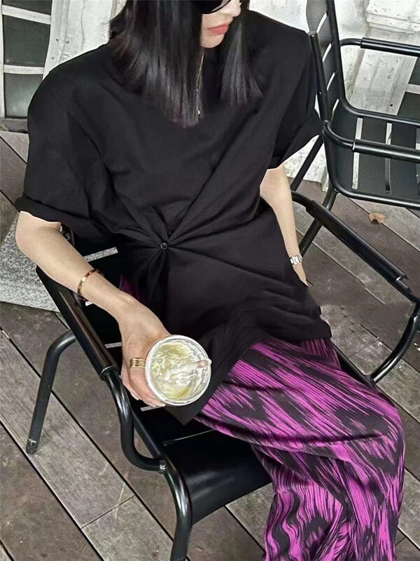 [Yan Zhen] knot design solid color short sleeve T-shirt 98807# PCZ