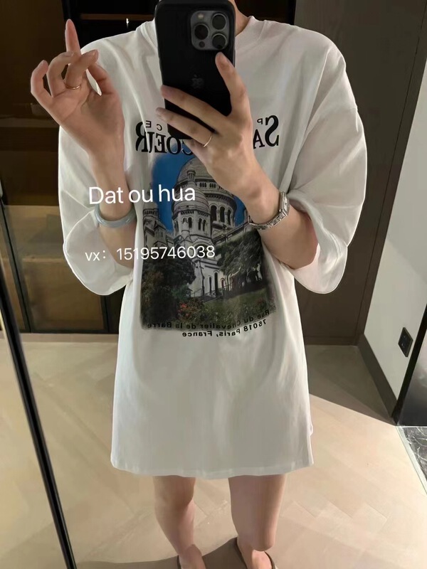 [East room] large retro print Pullover Korean Short Sleeve T-shirt 10-85# WTT