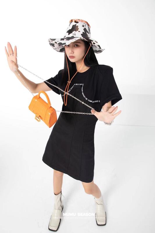 [Mumu sea] stitching fashion letter dress 2332# zxl