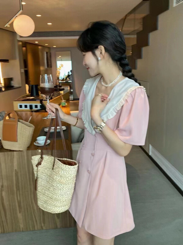 [bestie] Korean lady lotus leaf collar color matching dress 1317# hjy
