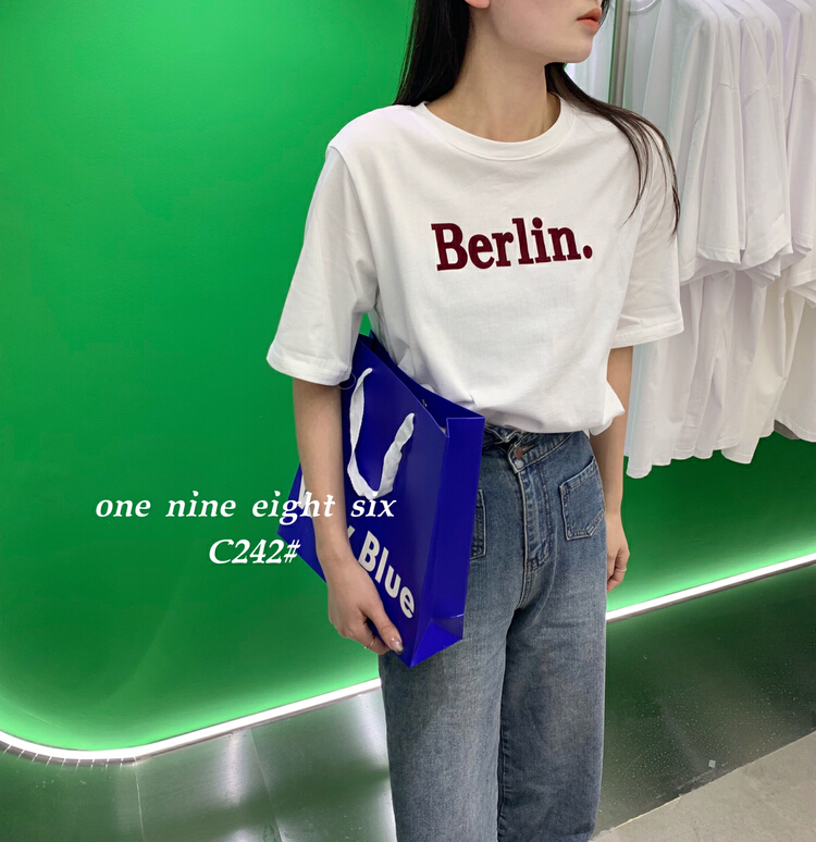 New year in early spring! [1986] Korean loose letter printed short sleeve T-shirt c242# XYY