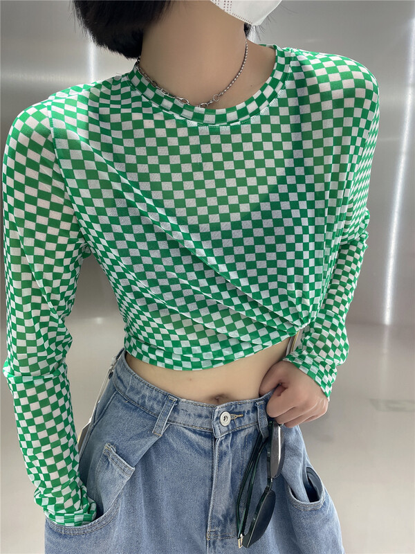 [Xixi studio] checkerboard sunscreen comfortable shirt 8899# XYJ