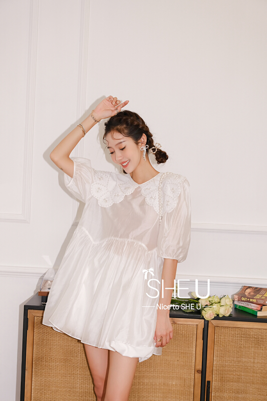 [she u] French romantic Lapel lace up shirt s90337-1# cqw
