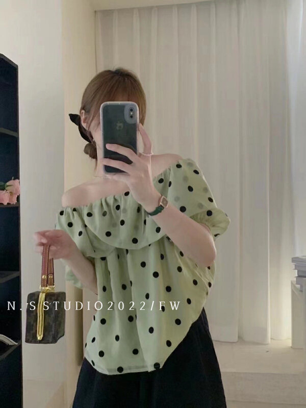 [N.S] Korean style design one line collar wave point blouse 9118# WPL