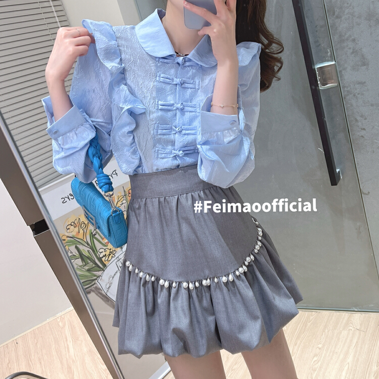 goods in stock! New in early summer! [Feimao Philippine cat] long sleeved solid color button up shirt ym-8085# LSL