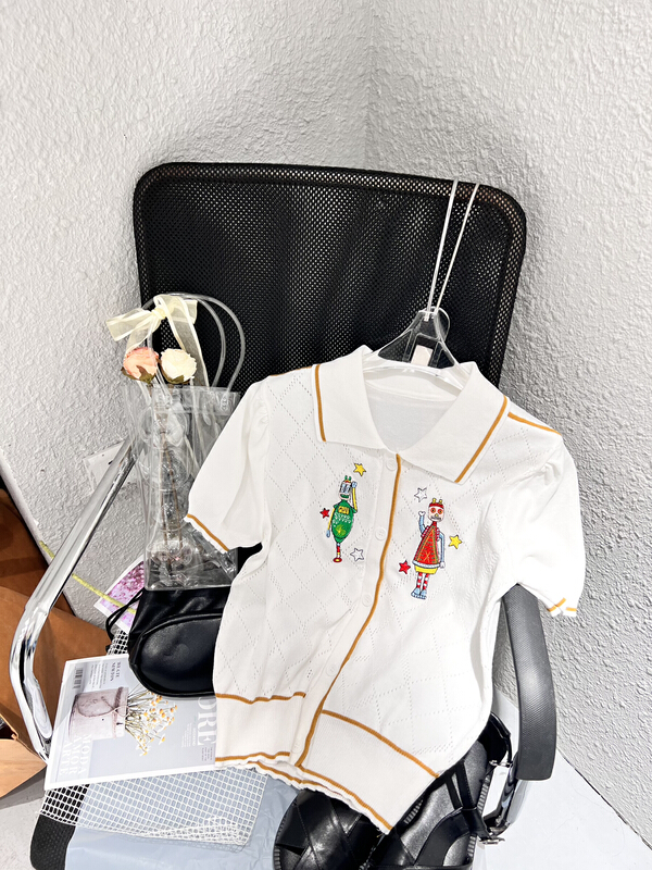 [Feimao (Yimao)] Korean embroidered short sleeved knitted cardigan ym-j660# LSL