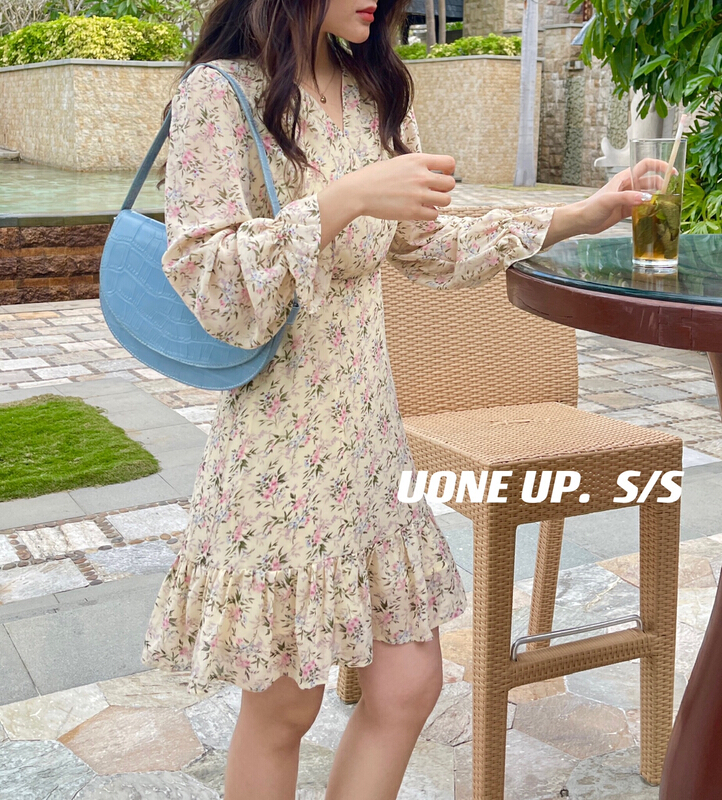 goods in stock! New year in early spring! [uone] little women's holiday style V-neck floral dress 98307# LSL