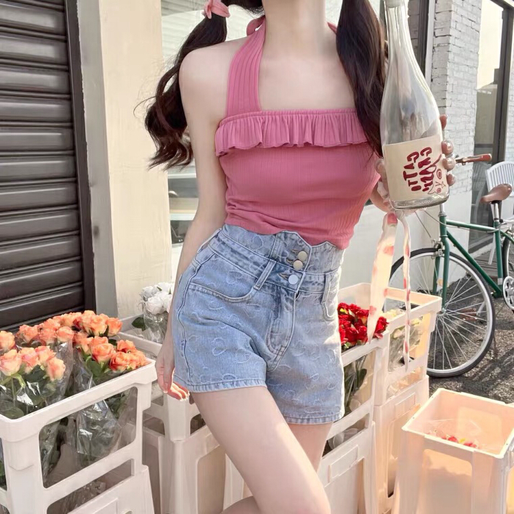 [come and see] slim Korean slim fitting denim shorts 1137# JJ