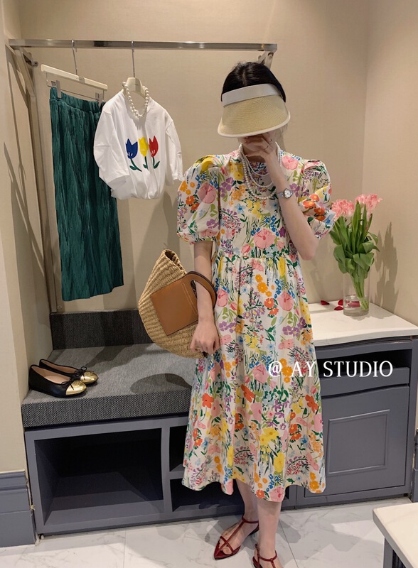 [ay studio] French lady short sleeve Printed Dress 66856-2# zxx