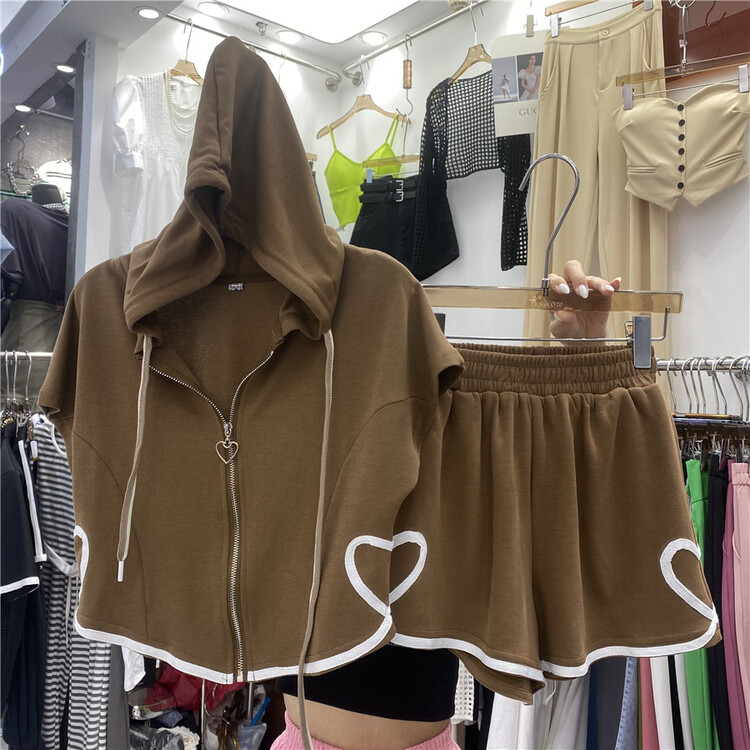 [show] hooded zipper jacket + casual Shorts Set 88394# ozq