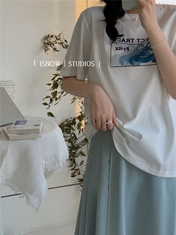 New in early summer! [I snow] Korean simple basic printing versatile short sleeve T-shirt 222251# WPL