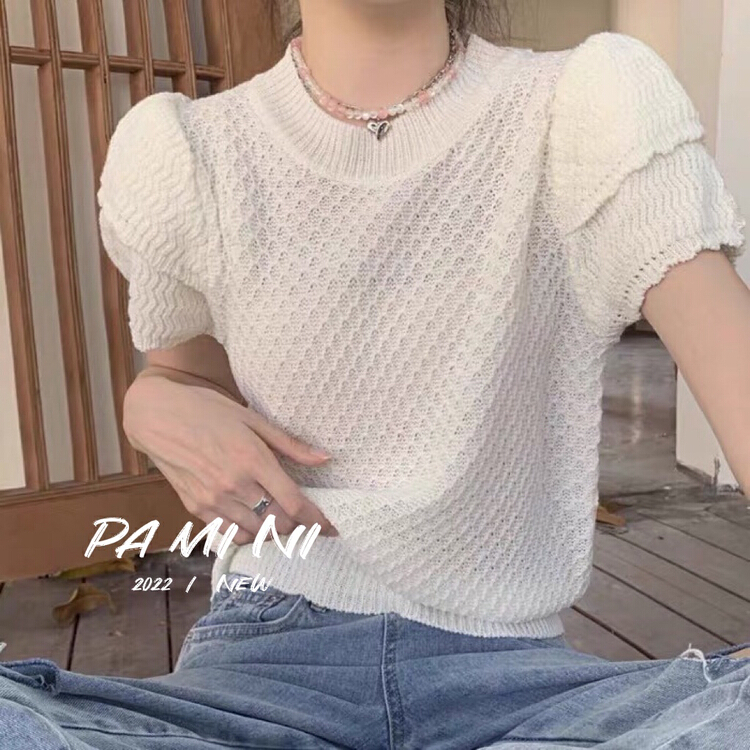 [pamini] sweet wind round neck short aging bubble sleeve T-shirt 2260# HJC