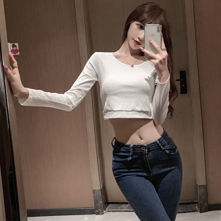 New year in early spring! [xinyuanjieyi Xinyuan garment] hollow out backless versatile long sleeve T-shirt a529# Cl