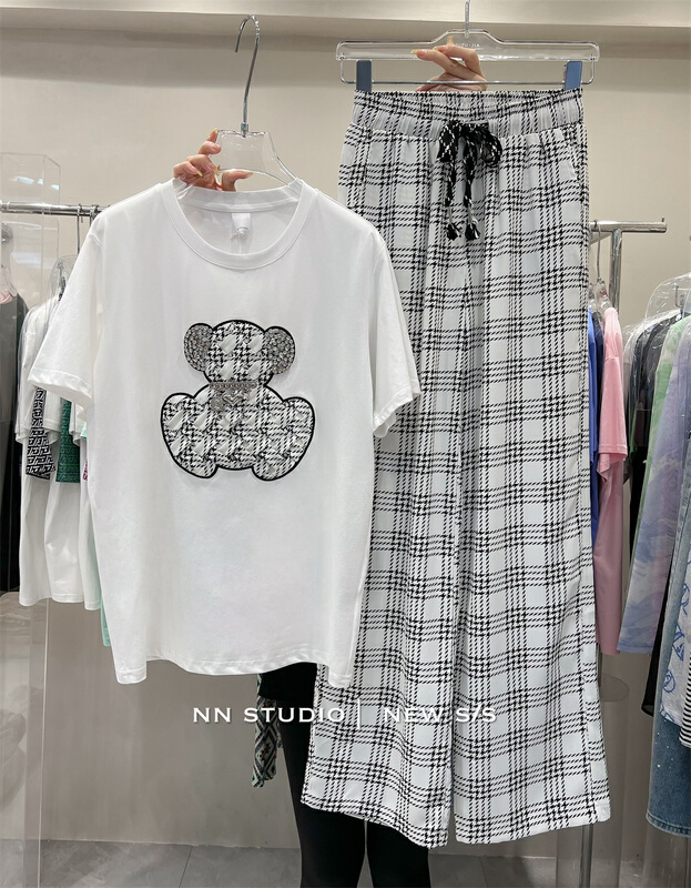 [NN] Korean loose check casual pants 8636# XYY