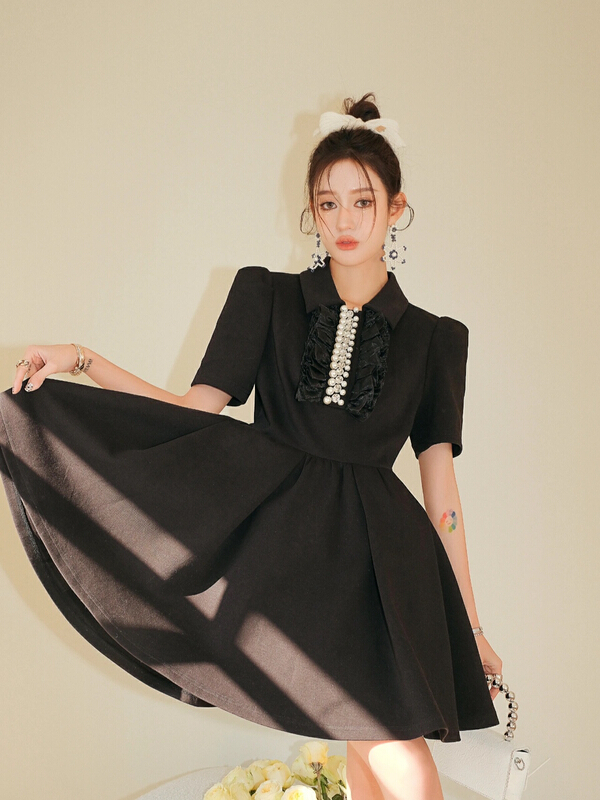 New year in early spring! [ala] minority design polo collar pearl dress l237# JJ