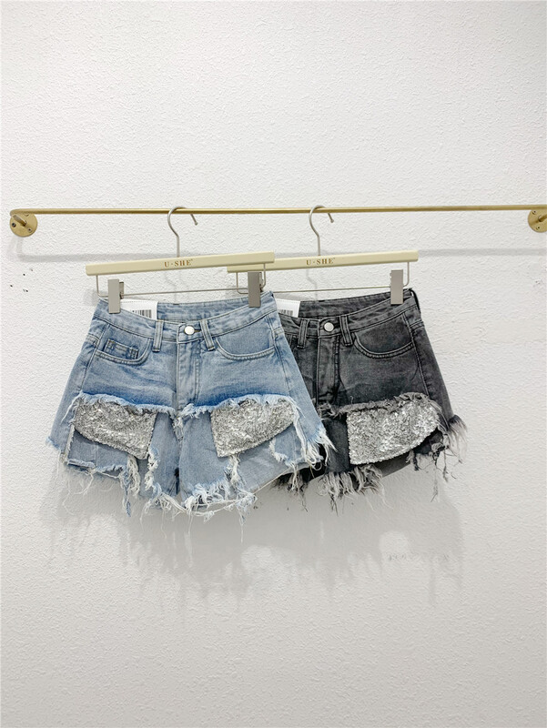 [u.she] personalized stitching denim shorts 33016# cqw