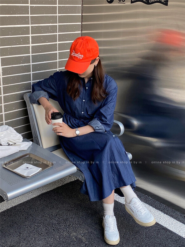 [in by in] Korean solid color waist closing denim dress 0662# ZSY