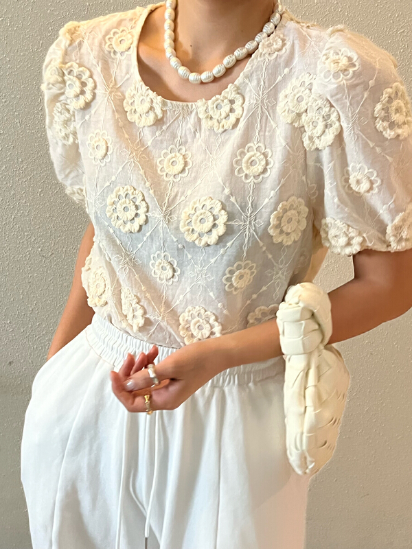 [Za] French sweet three-dimensional flower shirt 18320b# LSL