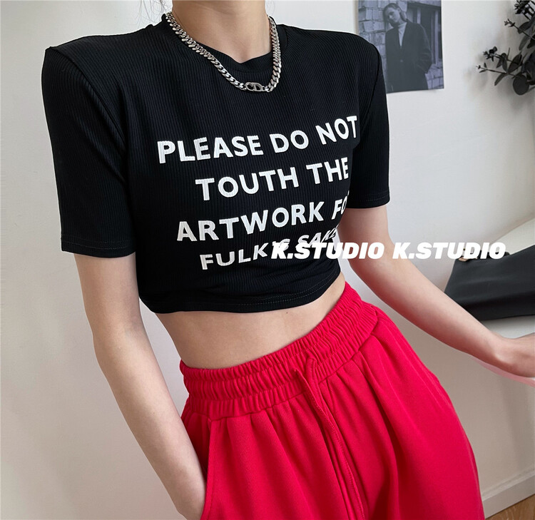 [Kim studio] casual letter printed short slim fit short sleeve T-shirt (without chain) 3352# PCZ