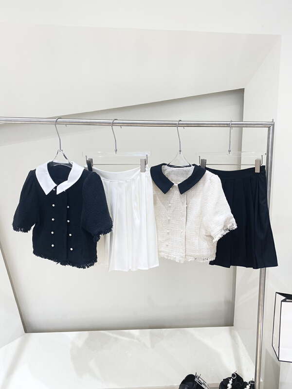 [Feimao Philippine cat] contrast color double breasted woolen short coat + pleated skirt suit ym-7019# LSL