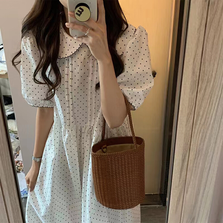 [ISO Korean] Korean Chic French temperament small fresh doll collar age reduction wave point waist reduction thin dress 3035# hjy