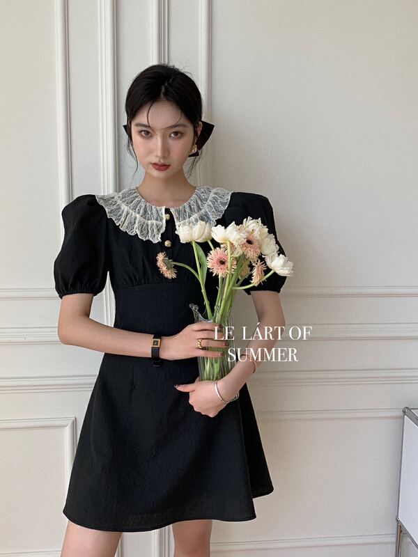 goods in stock! New in early summer! [le lart] high fashion French lace stitched bubble sleeve dress ll2622# XYJ