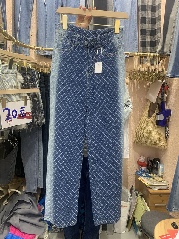 New year in early spring! [a +] high waist color blocking checked jeans 8868# ozq