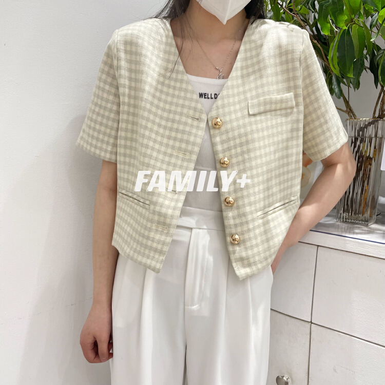 New in early summer! [family +] Korean fashion plaid jacket 6180# ozq