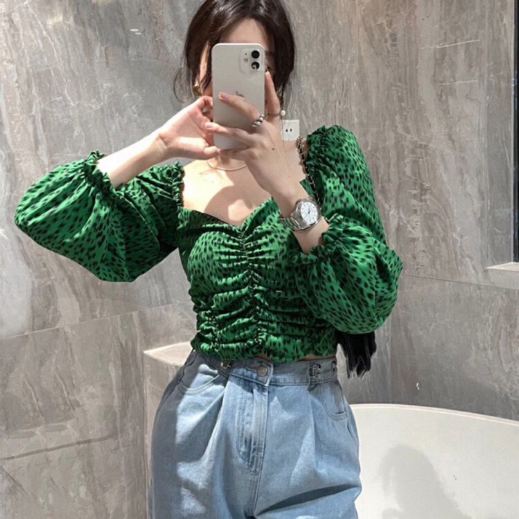 [millet +] Vintage square neck leopard chiffon shirt 070# WPL