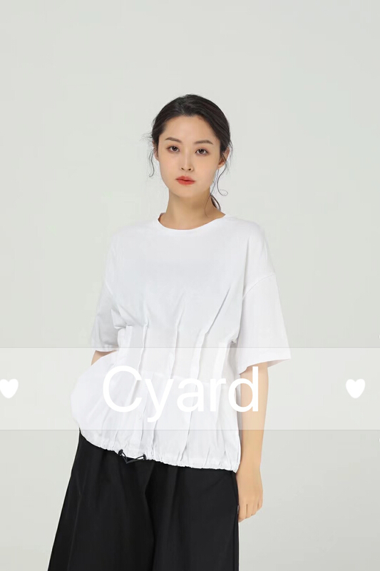 [cyard] temperament hem drawstring short sleeve T-shirt 9365# L