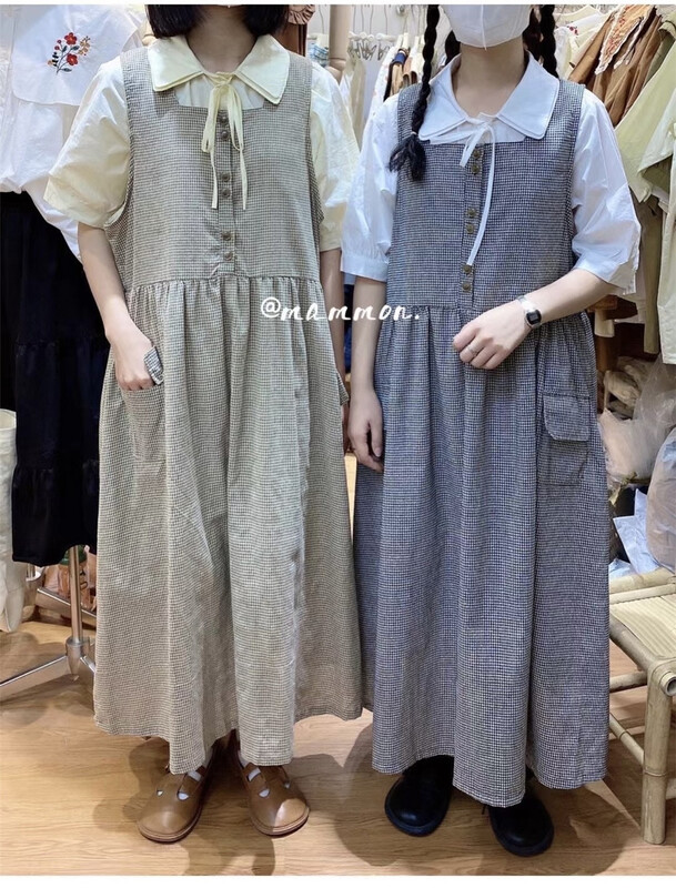 [Mammon] chequered sleeveless dress (dress only) 1023# ll